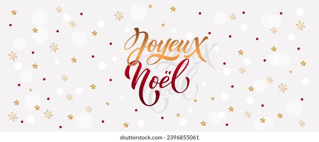 Joyeux noel and Bonee Annee. Merry Christmas card template with greetings in French. Hand drawn lettering. Premium vector illustration with typographic text for Merry Christmas card design