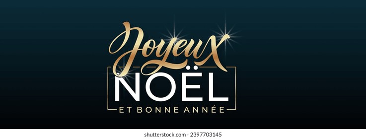 Joyeux noel and Bonee Annee. Merry Christmas card template with greetings in French. Hand drawn lettering. Premium vector illustration with typographic text for Merry Christmas card design