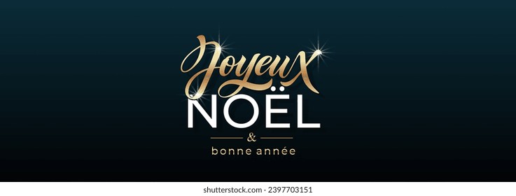 Joyeux noel and Bonee Annee. Merry Christmas card template with greetings in French. Hand drawn lettering. Premium vector illustration with typographic text for Merry Christmas card design