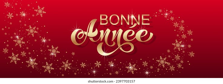 Joyeux noel y Bonee Annee. Feliz planilla de la tarjeta navideña con saludos en francés. Letras dibujadas a mano. Ilustración portadora premium con texto tipográfico para el diseño de la tarjeta navideña Merry
