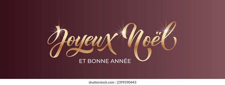 Joyeux noel and Bonee Annee. Merry Christmas card template with greetings in French. Hand drawn lettering. Premium vector illustration with typographic text for Merry Christmas card design