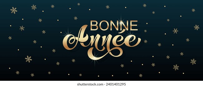 Joyeux noel and Bonee Annee. Merry Christmas card template with greetings in French. Hand drawn lettering. Premium vector illustration with typographic text for Merry Christmas card design