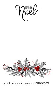 Joyeux Noel Hand Lettering Greeting Card. Vector Illustration. Modern Calligraphy.