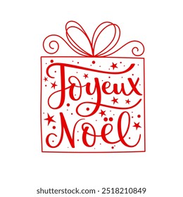 JOYEUX NOEL (HAPPY CHRISTMAS in French) red vector calligraphy in gift box