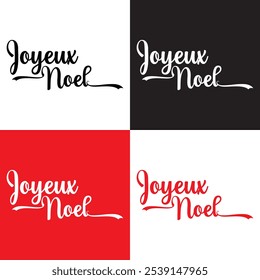 JOYEUX NOEL [FELIZ NATAL em francês] branco, preto e vermelho escova vetor escova caligrafia banner com flocos de neve em branco, preto e fundo vermelho.  Palavra francesa typographic. Texto em francês de Natal. 