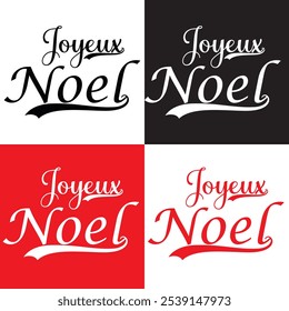 JOYEUX NOEL [FELIZ NATAL em francês] branco, preto e vermelho escova vetor escova caligrafia banner com flocos de neve em branco, preto e fundo vermelho.  Palavra francesa typographic. Texto em francês de Natal. 