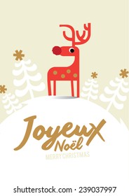 Joyeux Noel means merry christmas in french/ White christmas/ Reindeer Christmas Invitation/ Christmas elements/ design, poster and illustrations.