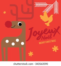 Joyeux Noel means merry christmas in french/ White christmas/ Reindeer Christmas Invitation/ Christmas elements/ design, poster and illustrations.