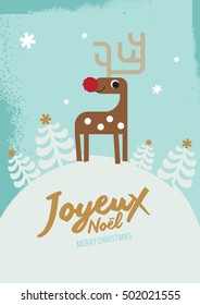 Joyeux Noel means merry christmas in french/ White christmas/ Reindeer Christmas Invitation/ Christmas elements/ design, poster and illustrations.