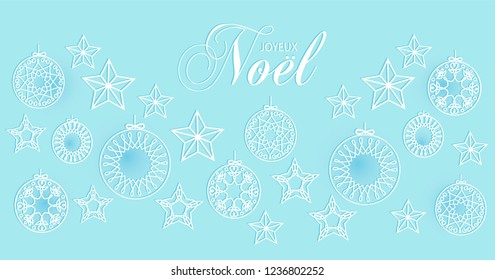 Joyeux Noel is Merry Christmas in French. Holidays background vector. 