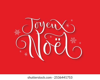 JOYEUX NOEL (FELIZ NATAL em francês) branco vetor escova caligrafia banner no fundo vermelho