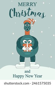 Joyful 2025 Chinese New Year greeting Card cover design with fun Snake in trendy limited color palettes style. Cute Christmas holiday Poster with asian zodiak symbol. Playful Retro vector aesthetic.  