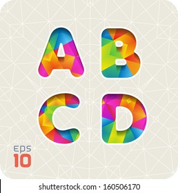 Joyful 3d set of cut paper vector alphabet. The capital letters A, B, C, D. Multicolored gradient. Eps 10. The rest of letters, symbols and numbers of the alphabet in my portfolio.