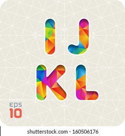 Joyful 3d set of cut paper vector alphabet. The capital letters I ,J, K, L. Multicolored gradient. Eps 10. The rest of  letters, symbols and numbers of the alphabet in my portfolio.