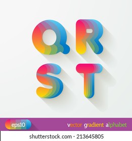 Joyful 3d set of cut paper vector alphabet. The Uppercase letters Q, R, S, T. spectrum. Multicolored gradient. Eps 10.