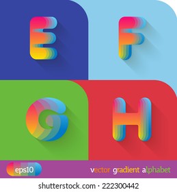 Joyful 3d set of cut paper vector alphabet. The Uppercase letters E, F, G, H. spectrum. Multicolored gradient. Eps 10. The rest of letters, symbols and numbers of the alphabet in my portfolio.