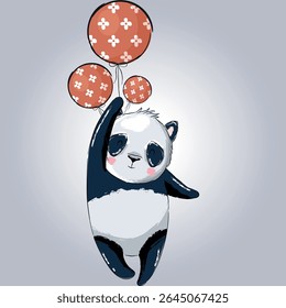 A joyful, adorable panda soars through the sky, surrounded by colorful balloons. This enchanting cartoon panda captures the imagination and sparks a sense of wonder. 
