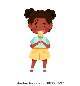 54 Illustration happy african american girl eating ice cream Images ...