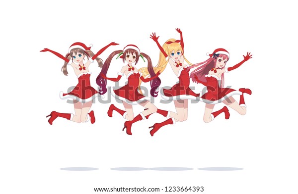 joyful anime manga girls dressed santa stock vector royalty free 1233664393 shutterstock