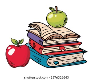 Joyful Apple on Books with a Leaf for a Fresh and Inspiring Educational Milestone Theme Vector illustration