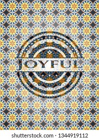 Joyful arabic style emblem. Arabesque decoration.
