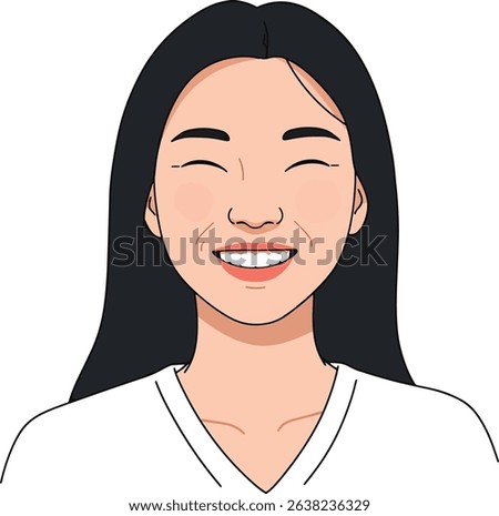 Joyful Asian Woman Portrait Happy Expression, Smiling Face Illustration