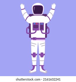 Joyful astronaut space suit.Spaceman with helmet.Male cosmonaut or space.Isolated on white background. Vector flat illustration.