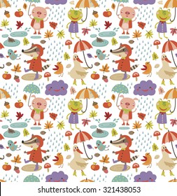 Joyful autumn pattern. white background