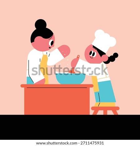 Joyful Baking Session Parent and Child Cooking Together. 
Children's Cooking Class.
