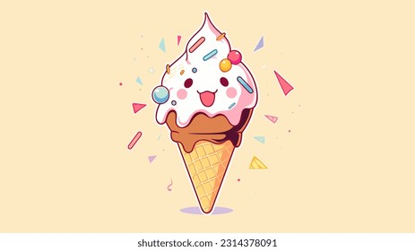 A joyful banana split ice cream cone with a wide grin