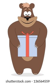 joyful bear holding a gift in paws