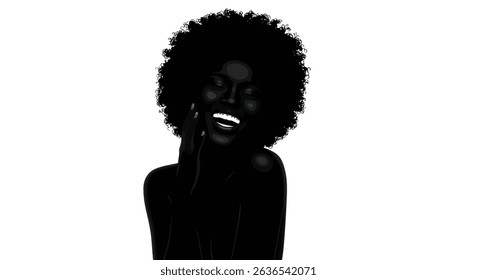 Joyful Beautiful Woman Laughing and Touching Her Smooth Skin - Skincare and Happiness Concept
