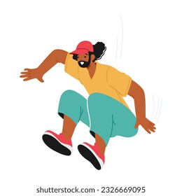 Joyful Black Bearded Man Leaps to The Air, Character's Face Beaming With Happiness As He Experiences Moment Of Pure Joy And Excitement Isolated on White Background. Cartoon People Vector Illustration