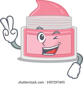 A joyful body srub cartoon mascot style show two fingers pose. Vector illustration