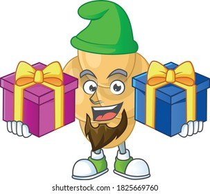 A joyful bordetella pertussis mascot design style with Christmas gifts. Vector illustration
