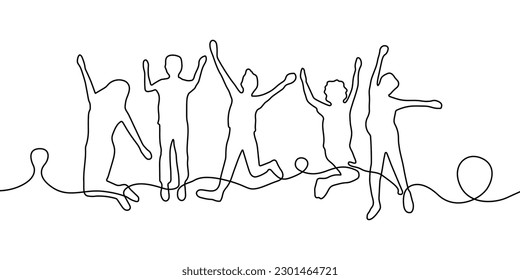 Joyful bouncing children. Happy kids sign. Continuous line hand drawn vector illustration