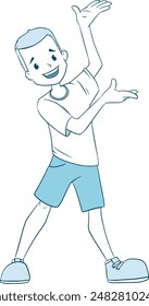 Joyful boy attracting attention with gestures illustration