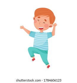 Joyful Boy Character Jumping High with Joy and Excitement Vector Illustration