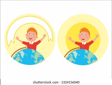 joyful boy and globe