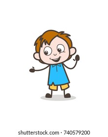 Joyful Boy presenting pose  - Cute Cartoon Kid Vector

