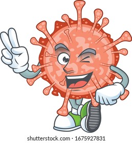 A joyful bulbul coronavirus mascot design showing his two fingers