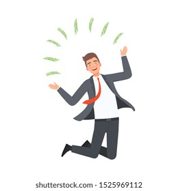 Joyful Businessman Get Money character Illustration Vector
