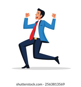 Joyful businessman leaping in celebration, symbolizing success and achievement in business or personal goals. Perfect for motivational, teamwork, or career themes