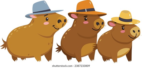Joyful capybara wears a hat, a heartwarming and delightful image.