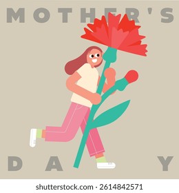 Joyful Carnation Embrace- Modern Minimalist Mother's Day Celebration Illustration Card Design
