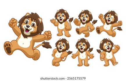 Joyful Cartoon Character Set of Cute Lion
