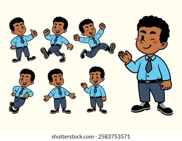Joyful Cartoon Character Set Of Office Worker