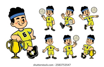 Joyful Cartoon Character Set Of Volleyball Player