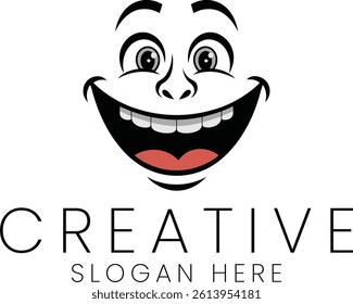 Joyful cartoon face logo design perfect for branding and marketing materials. Vector illustration.