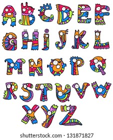 Joyful Cartoon font - from A to Z, monster hand drawn letter, funny vector Alphabet for Design